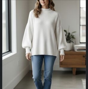 Aerie Cotton  White Oversized Sweater